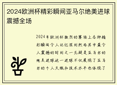 2024欧洲杯精彩瞬间亚马尔绝美进球震撼全场